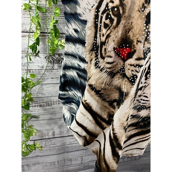 Tiger Mates Tunic Top Medium Large Brown Gray Silk Safari Africa Jungle Disney - Picture 6 of 10